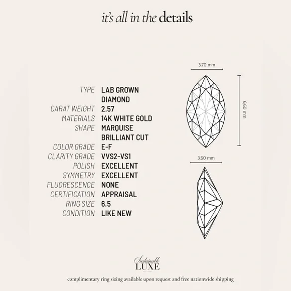 2.57 ctw Lab Grown Marquise Diamond Band in 14K White Gold with Appraisal Report - Picture 7 of 8